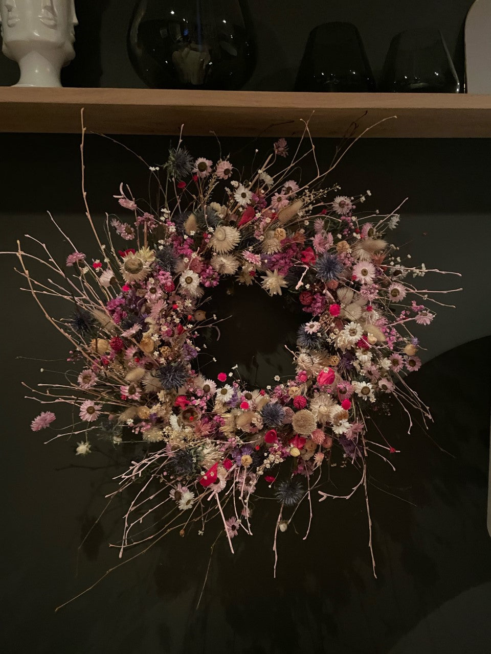 Tørket blomsterkrans rosa